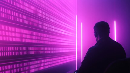 A quantum cryptography specialist securing data on an advanced AI driven system, futuristic cybersecurity lab, glowing encryption code