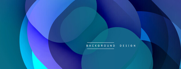 Circular abstract design with overlapping translucent circles and round shapes, blending gradients and smooth curves, creating depth, contrast, and a dynamic visual effect