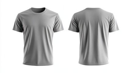 Men's grey blank T-shirt template,from two sides, natural shape on invisible mannequin, for your design mockup for print, isolated on white background isolated with white highlights, png illustration