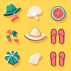 Luxurious summer icons, golden sun, premium cocktail glass, private beach, elegant minimalist design --ar 1:1
