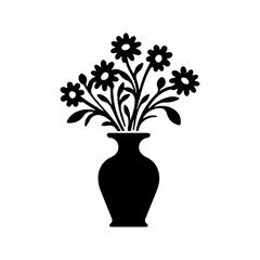 Black and White Floral Vase Silhouette Vector Illustration