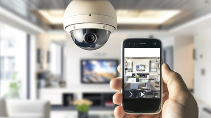 Modern Home Security Setup Featuring Surveillance Camera and Smartphone