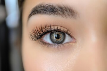 Obraz premium An illustrative capture of the eyelash extension salon procedure focusing on an eye.