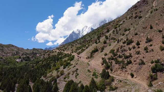 Rupal valley Nanga Parbat view descending aerial