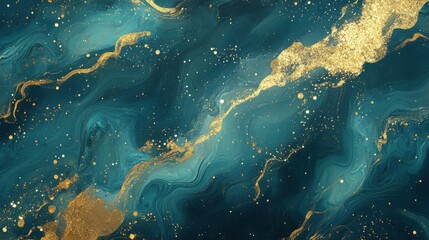 Abstract background with gold glitter on a dark teal and gold background. illustration