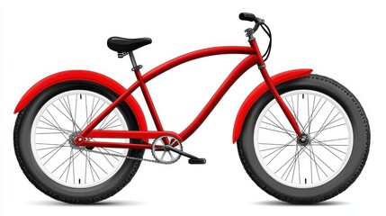 Fototapeta premium Red bicycle with black tires, isolated on white background. illustration
