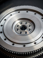 Close-Up View of Precision Engine Flywheel with Detailed Gear and Metallic Surface
