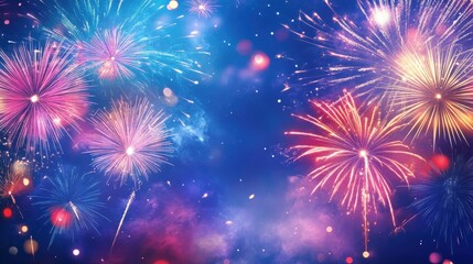 2025 Happy New year with sparlkers and fireworks, New year celebration illustration