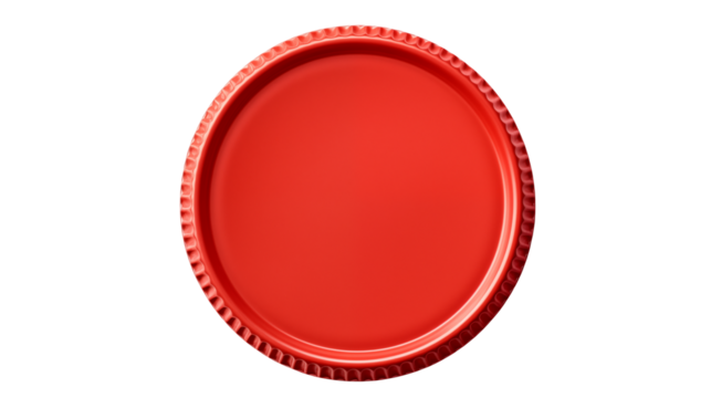 Red circular object with ridged edge on a black background - Powered by Adobe