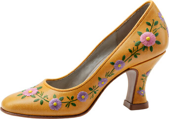 Obraz premium Embroidered floral high heel shoe, transparent background.