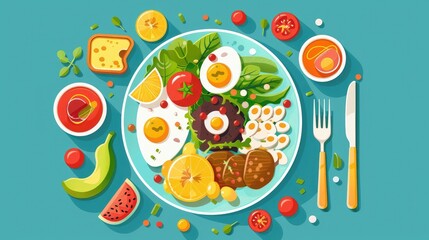 Vibrant Healthy Breakfast with Fresh Fruits and Vegetables