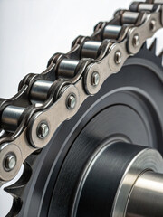 Close-Up of a Metal Chain and Gear System in a Mechanical Device for Engineering Use