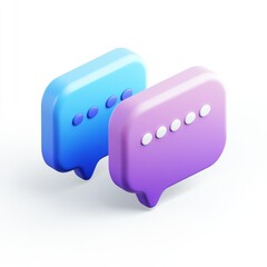 Fototapeta premium Two 3D communication icons, light purple and light blue, isolated on white background