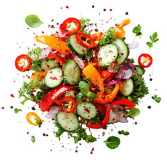 Fresh Vegetable Salad with Roasted Peppers and Cucumbers Isolated on Transparent Background