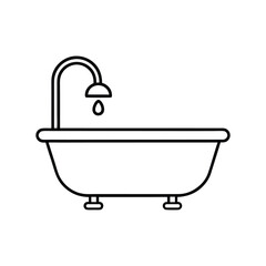 Simple Line Art Illustration of a Bathtub with Faucet and Water Droplet