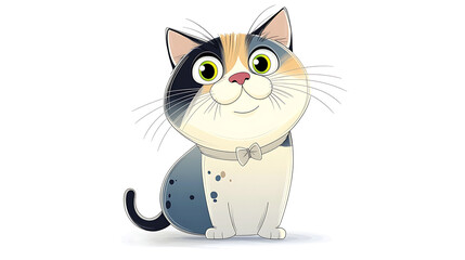 Obraz premium A cartoon cat with a white collar is sitting on a white background. AI Generated