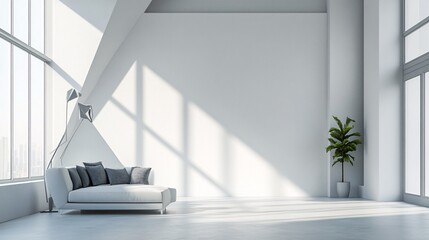 Fototapeta premium Modern chaise lounge in sunlit minimalist apartment