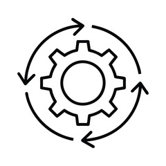 Continuous improvement process represented by a rotating gear icon.