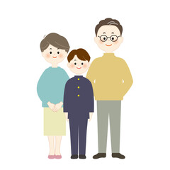 男子学生と両親　全身