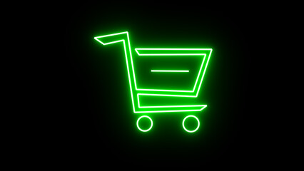 Glowing neon Shopping cart icon, add to card icon . Online shopping store, promotion, and shopping cart symbol concept.