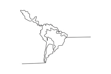 Latin America map concept, one-line art vector illustration