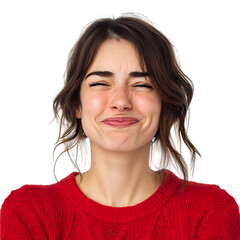 A Woman with Sarcastic Grin and Raised Eyebrow Isolated on Transparent Background