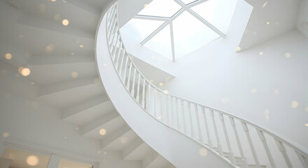 Fototapeta premium Spiral Staircase With Skylight In Modern White Home Interior