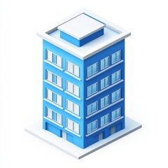 Isometric Blue Building Illustration on White Background
