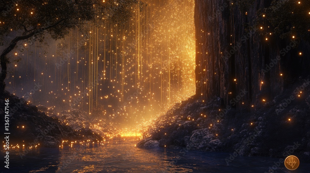 Poster an ethereal scene of glowing particles and fluid textures creating an otherworldly ambiance, reflect