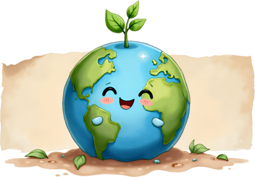 Happy Earth Cartoon, Sprout, Transparent Background
