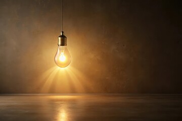 Illuminated Room A Single Glowing Lightbulb Casts a Warm, Gentle Glow on a Smooth Surface Against a Textured Wall