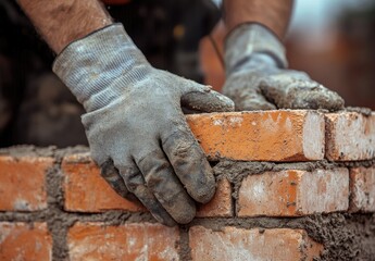 Bricklayer placing bricks