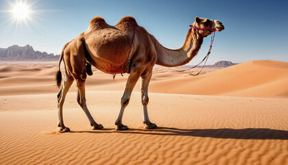Camel in desert in Saudi Arabia, Camel in desert under the blue sky