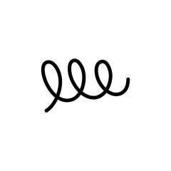Doodle spiral spring. Hand drawn spring, black wire flexible coil icon. Decorative metal spiral, garland element, neoteric flat coil vector