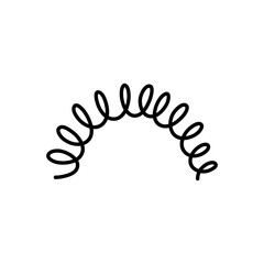 Doodle spiral spring. Hand drawn spring, black wire flexible coil icon. Decorative metal spiral, garland element, neoteric flat coil vector