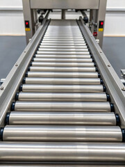 Industrial Conveyor System with Metal Rollers in Modern Warehouse Environment