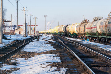 Russian Railways: freight train at the station.