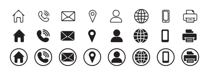 Contact icon vector set. Phone, Call, Email, Address, Website,  Mobile, icons. Social media icons. vector illustration eps 10.