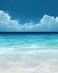 A beautiful blue ocean with a few clouds in the sky