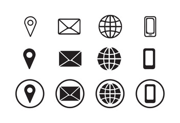 Contact icon vector set. Phone, Call, Email, Address, Website,  Mobile, icons. Social media icons. vector illustration eps 10.
