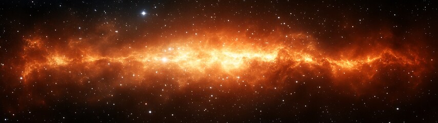 Fototapeta premium Fiery cosmic nebula with bright, glowing orange and red gases.
