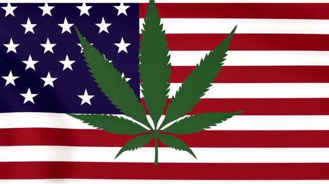 American flag design featuring a prominent cannabis leaf representing legalization and cultural shifts in the USA