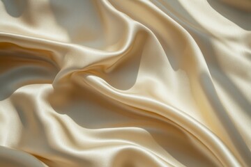 Beige satin fabric texture background with sunlight and shadow from window. High quality photo