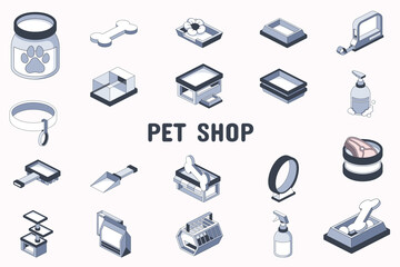 Pet Shop Lineal Color Vector Illustration Icon Sticker Set Design Materials