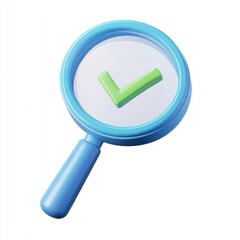 3D magnifying glass icon with a check mark