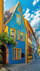 Fototapeta premium Colorful historic houses in the old town of Tallinn, Estonia with medieval architecture and charming streets