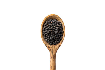 Black Nigella Seeds in Wooden Spoon Dark Background