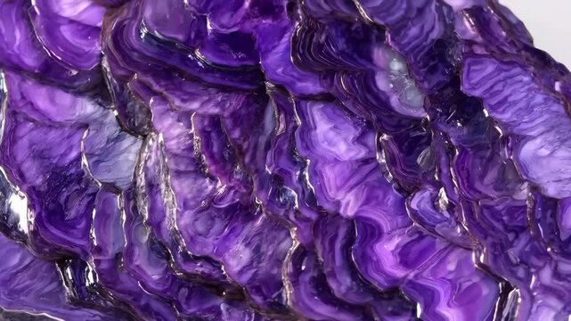 Close-up view of a vibrant purple Sugilite agate stone with intricate patterns and textures, showcasing natural mineral formations and layers.
