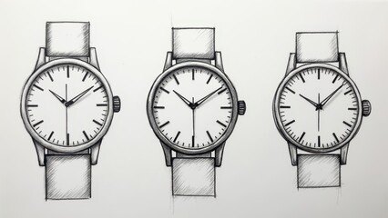 Three analog watches drawing