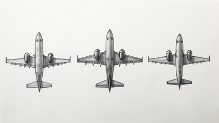 Three Airplanes in Overhead View